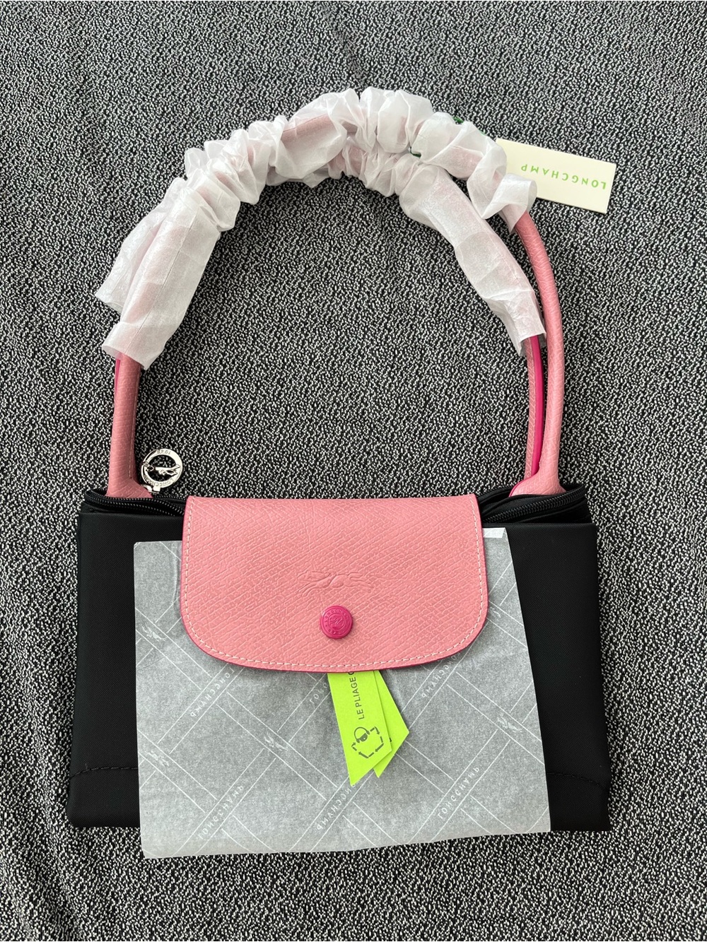 Longchamp Black Tote with Pink Leather Trim and Pink Eiffel Accent - Picture 6 of 6